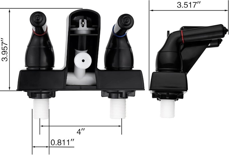 LavishStream RV Shower Faucet, 4 inch Shower Valve Diverter Replacement, with Classical Dual Handles for RV/Camper/Motorhome Bathroom, Black - Image 2